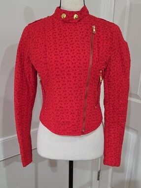 Green With Envy Red Cropped Asymmetrical Zip Moto Jacket - Size Small